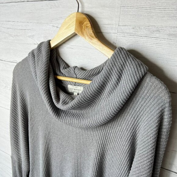 Lucky Brand Sweater SZ Medium Gray Tulip Hem Ribbed Asymmetrical Open Back Fall - Picture 8 of 12